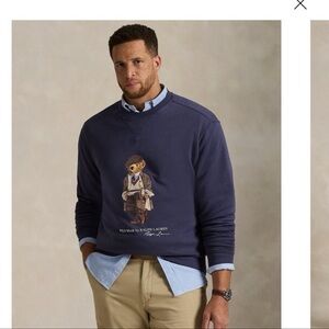 Classic Men's Blue Crewneck Sweater with Bear Design